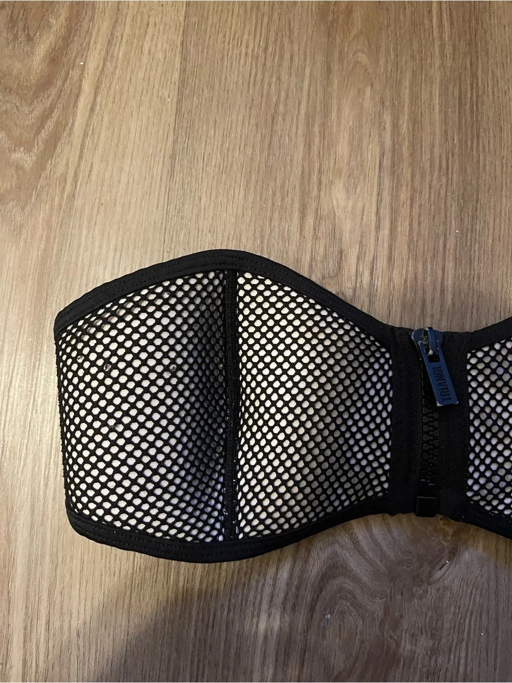 Triangl Black Neoprene Mesh Bikini Top Zip Front Strapless Bandeau Sporty Size S